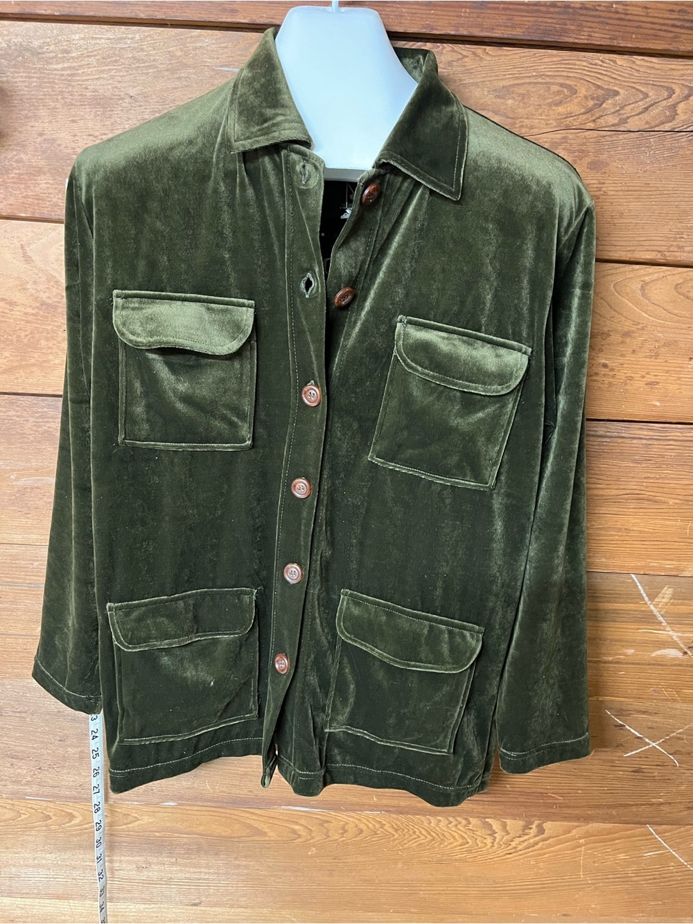 Women’s Large One Step Up Olive Green Velvet Shirt Jacket